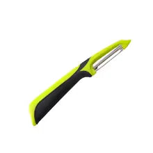 Économe joli, léger et ergonomique jaune sur fond blanc.