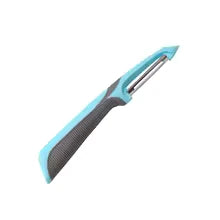 Économe joli, léger et ergonomique bleu clair et noir sur fond blanc.