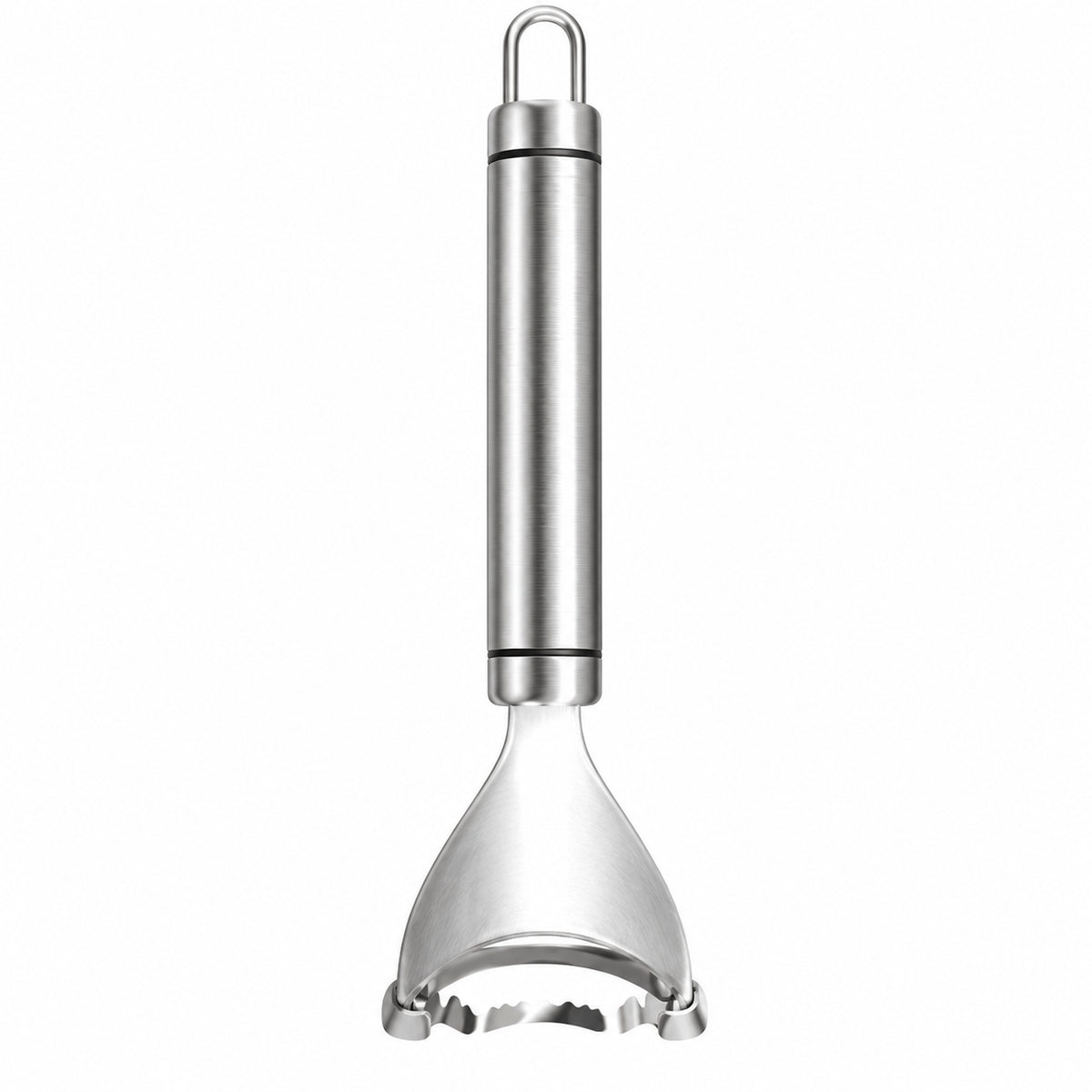 Éplucheur à légumes en inox, pour les épis de maïs sur fond blanc.
