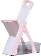 Mandoline cuisine sécuritaire rose présentée sur fond blanc