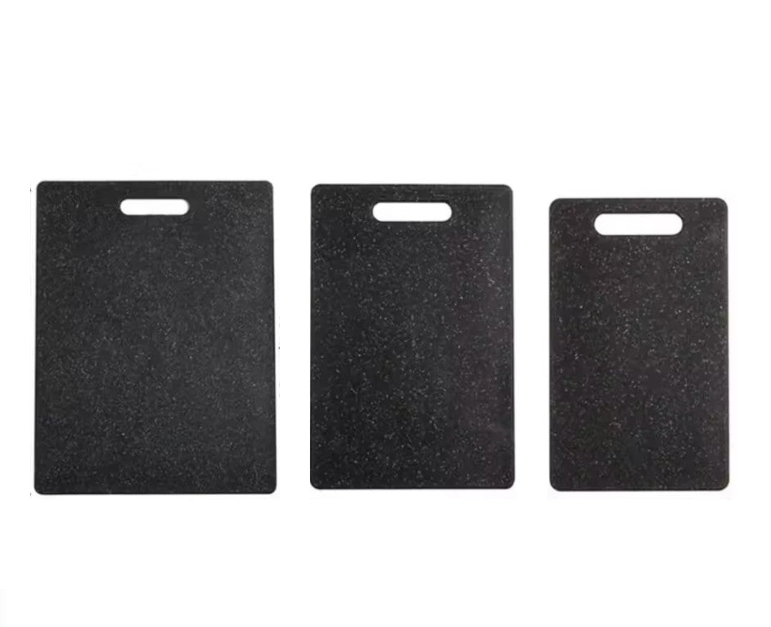 Image du trio de planches à découper imitation marbre noir sur fond blanc