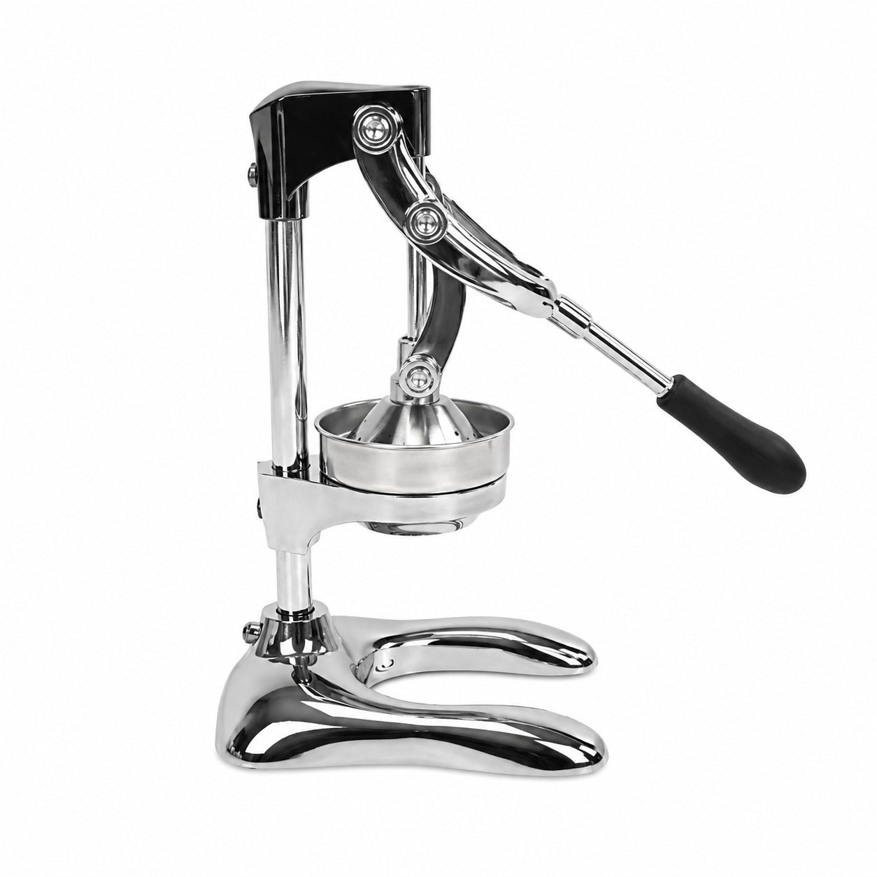 Presse agrumes manuel en acier inoxydable robuste avec levier puissant pour extraire facilement le jus des agrumes sur fond blanc